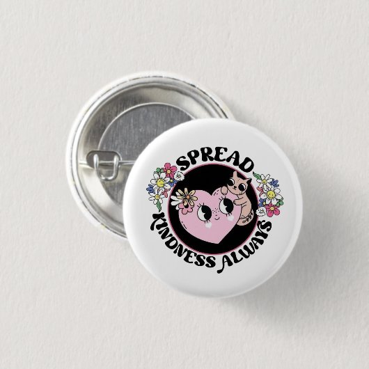 Adorable Cat & Flowers Button – Spread Kindness (Vorne & Hinten)