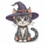 Adorable Cat in Hexenhut Aufkleber (Vorderseite)