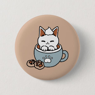 Adorable Cat in Tasse Holiday Design - Katze & Kak Button
