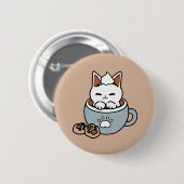 Adorable Cat in Tasse Holiday Design - Katze & Kak Button (Vorne & Hinten)