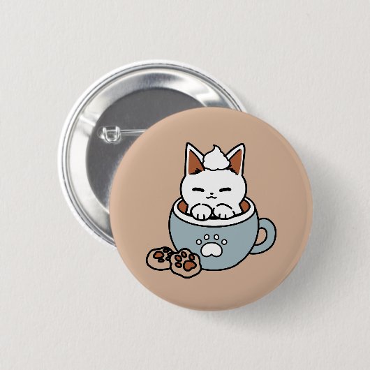 Adorable Cat in Tasse Holiday Design - Katze & Kak Button (Vorne & Hinten)