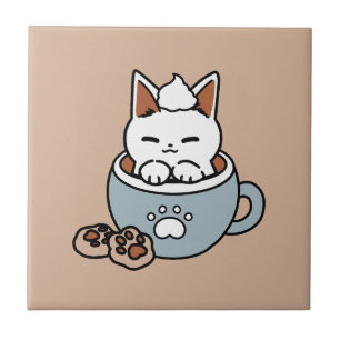 Adorable Cat in Tasse Holiday Design - Katze & Kak Fliese