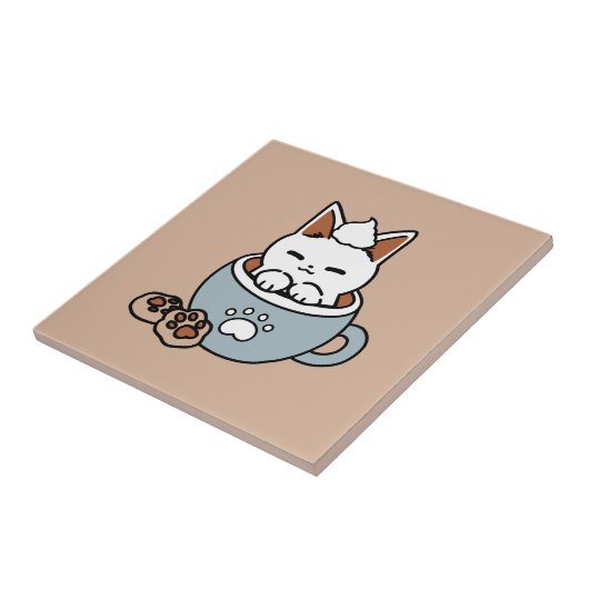 Adorable Cat in Tasse Holiday Design - Katze & Kak Fliese (Seite)