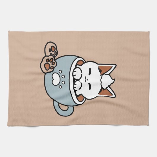 Adorable Cat in Tasse Holiday Design - Katze & Kak Geschirrtuch (Horizontal)