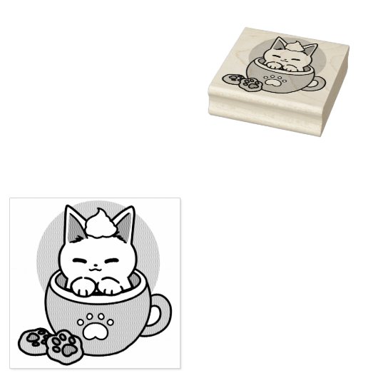 Adorable Cat in Tasse Holiday Design - Katze & Kak Gummistempel (Stempel)