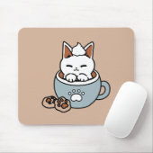 Adorable Cat in Tasse Holiday Design - Katze & Kak Mousepad (Mit Mouse)