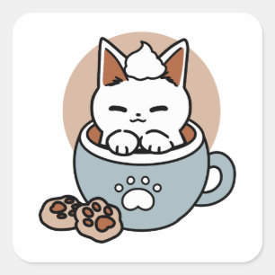 Adorable Cat in Tasse Holiday Design - Katze & Kak Quadratischer Aufkleber