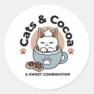 Adorable Cat in Tasse Holiday Design - Katze & Kak Runder Aufkleber