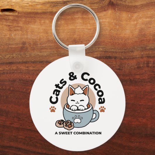 Adorable Cat in Tasse Holiday Design - Katze & Kak Schlüsselanhänger (Rückseite)