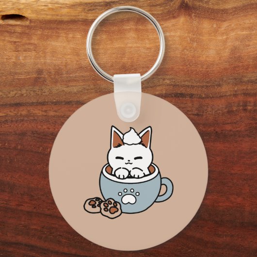 Adorable Cat in Tasse Holiday Design - Katze & Kak Schlüsselanhänger (Rückseite)