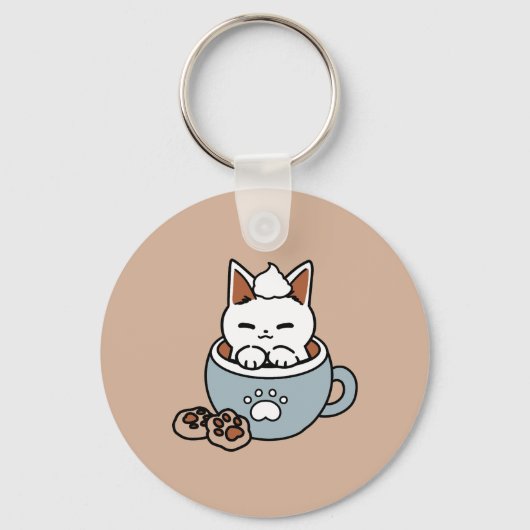 Adorable Cat in Tasse Holiday Design - Katze & Kak Schlüsselanhänger (Rückseite)