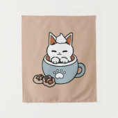 Adorable Cat in Tasse Holiday Design - Katze & Kak Wandteppich (Vorderseite)
