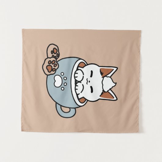 Adorable Cat in Tasse Holiday Design - Katze & Kak Wandteppich (Vorderseite (Horizontal))