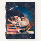 Adorable Cat on Moon Reading A Book Sketchbook Notizblock (Vorderseite)