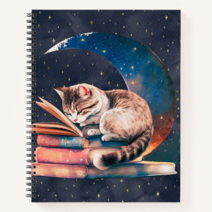Adorable Cat on Moon Reading A Book Sketchbook Notizblock