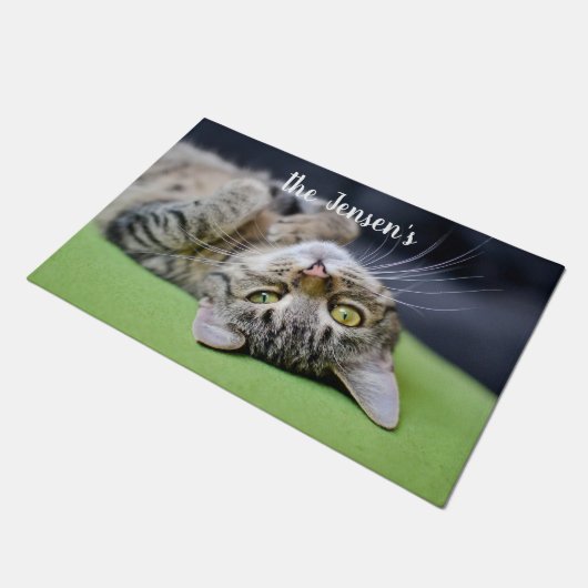 Adorable Cat Personalisiert Fußmatte (Schrägansicht)