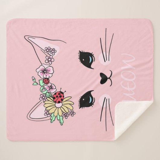 Adorable Cat | Pink Niedlich Meaow Cat Blanket Sherpadecke (Vorderseite (Horizontal))