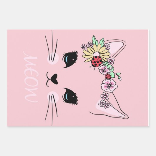 Adorable Cat | Pink Niedlich Meow Cat Blanket Geschenkpapier Set (Vorderseite)