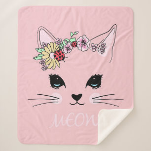 Adorable Cat   Pink Niedlich Meow Cat Blanket Sherpadecke