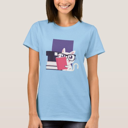 Adorable Cat Reading Books T-Shirt (Vorderseite)