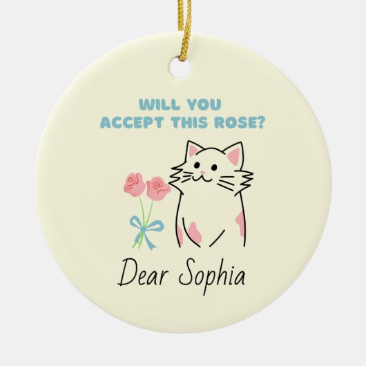 Adorable Cat & Rose Keramik Ornament (Vorne)