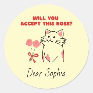 Adorable Cat&Rose Runder Aufkleber