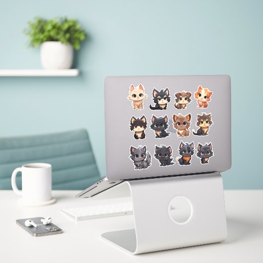 Adorable Cat Stickers Aufkleber (Laptop auf Schreibtisch)