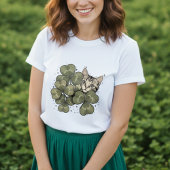 Adorable cat surrounded by green clover leaves Tri-Blend shirt