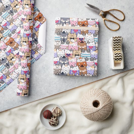 Adorable Cat-Themed Doodle Wrapping Paper Geschenkpapier (Kunsthandwerk)