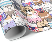 Adorable Cat-Themed Doodle Wrapping Paper Geschenkpapier (Rolleneckpunkt)