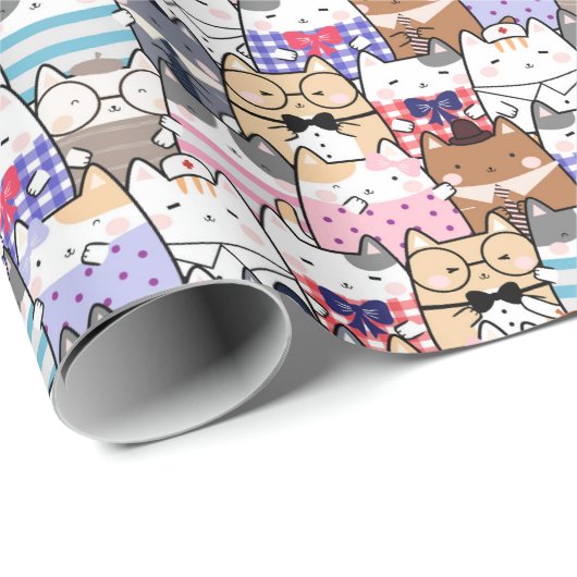 Adorable Cat-Themed Doodle Wrapping Paper Geschenkpapier (Rolleneckpunkt)