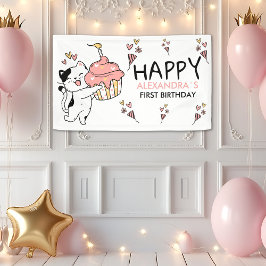 Adorable Cat-Themed First Girl zum Geburtstag Banner