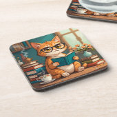 Adorable Cat Tragebrillen Lesen eines Buches Getränkeuntersetzer (Linke Seite)