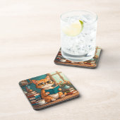 Adorable Cat Tragebrillen Lesen eines Buches Getränkeuntersetzer (Rechte Seite)