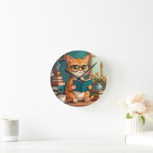 Adorable Cat Tragebrillen Lesen eines Buches Runde Wanduhr (Zuhause)