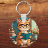 Adorable Cat Tragebrillen Lesen eines Buches Schlüsselanhänger (Rückseite)