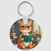 Adorable Cat Tragebrillen Lesen eines Buches Schlüsselanhänger (Rückseite)