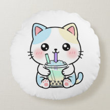 Adorable Cat with Drink – Throw Pillow