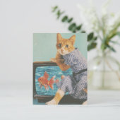 Adorable Cat With Goldfish on TV Retro Collage Postkarte (Stehend Vorderseite)