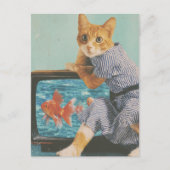 Adorable Cat With Goldfish on TV Retro Collage Postkarte (Vorderseite)