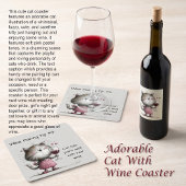 Adorable Cat With Wine Coaster Rechteckiger Pappuntersetzer