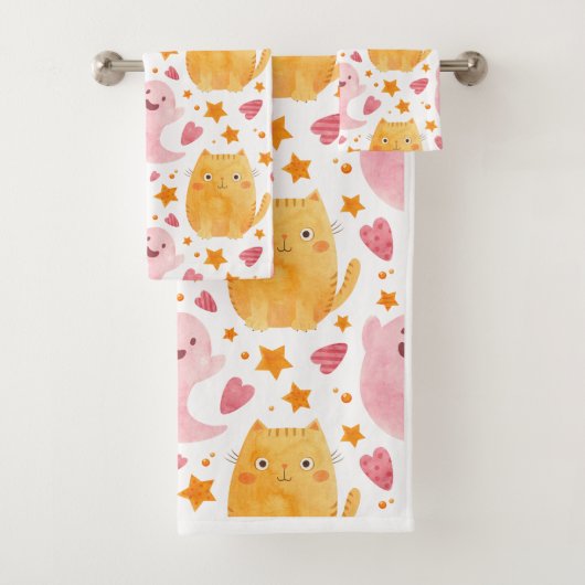 Adorable Cats and Ghosts Pattern Badhandtuch Set (Insitu)