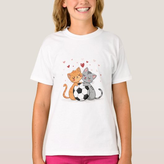 Adorable Cats with Soccer Ball on Valentines Day T-Shirt (Vorderseite)