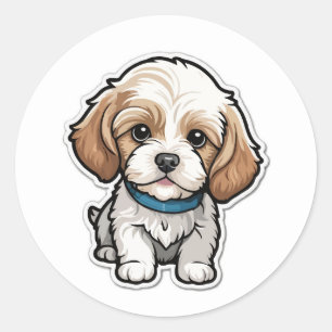 Adorable Cavachon Welpensticker: Niedliche Mischra Runder Aufkleber