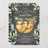 Adorable Chalkboard Sloth Twins Baby Dusche Einladung (Vorne/Hinten)