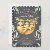 Adorable Chalkboard Sloth Twins Baby Dusche Einladung (Vorderseite)