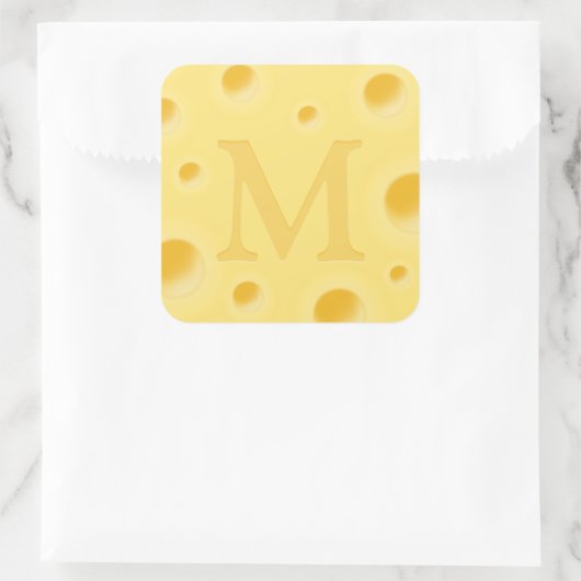 Adorable Cheese Fanciful Cheesy Monpgrammatisches Quadratischer Aufkleber (Tasche)