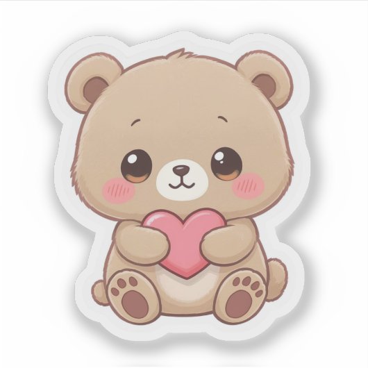 Adorable Chibi Bear with Heart  Aufkleber (Vorderseite)