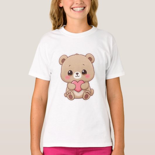 Adorable Chibi Bear with Heart T-Shirt (Vorderseite)