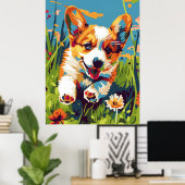 Adorable Chibi Corgi Welpe läuft in Garden Poste Poster (Heimbüro)
